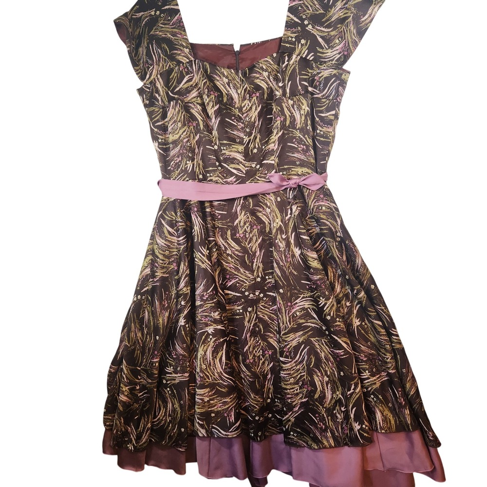 Handmade Craftsmanship Vintage Style Floral Wheat Print Fit Flare dress - Picture 2 of 14